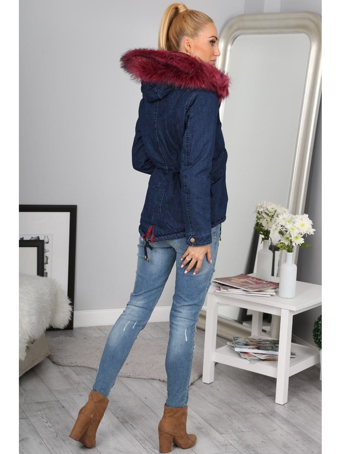 Burgunderfarbene Jeansjacke 7010 – Online-Shop – Boutique